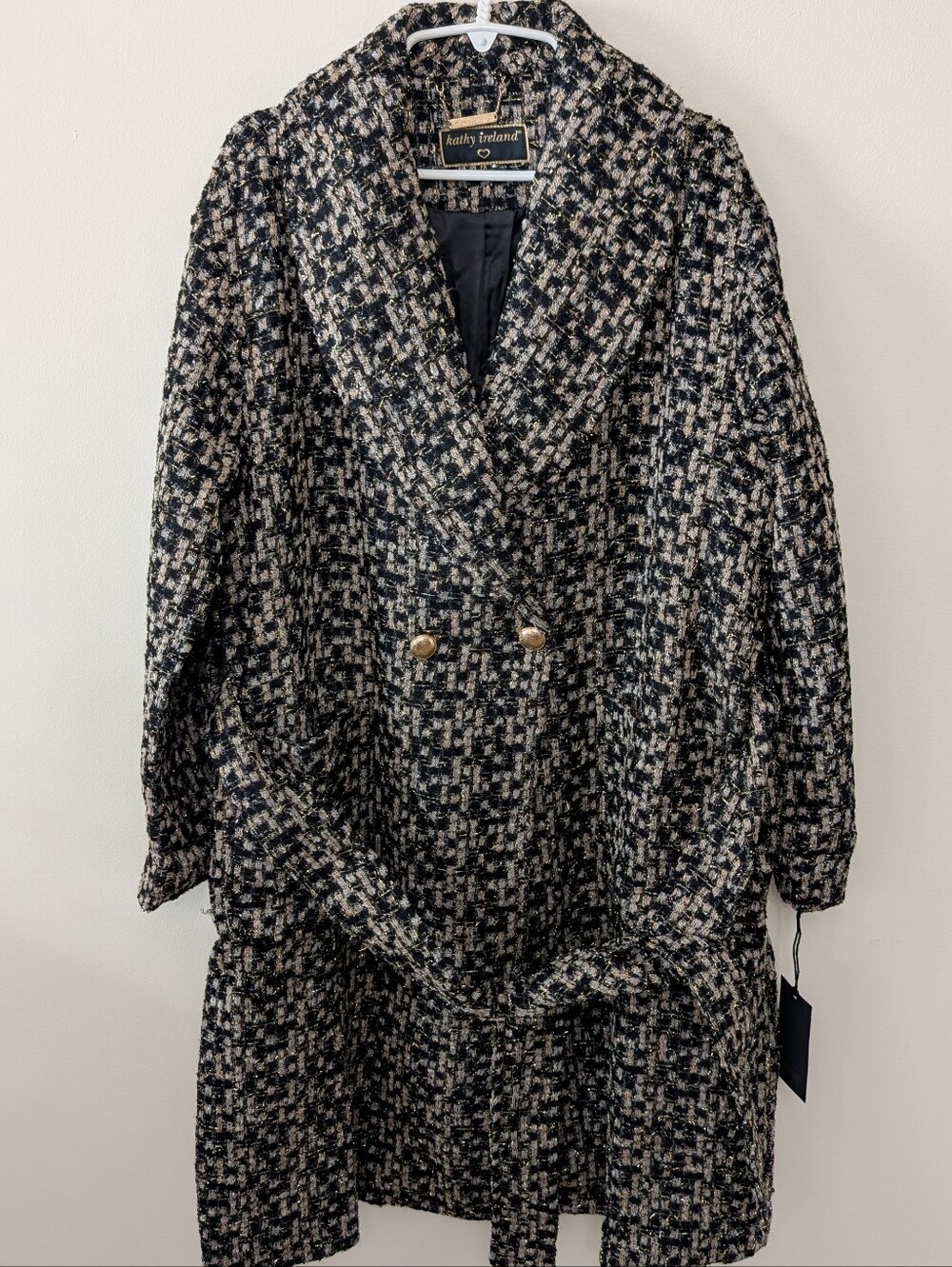 Kathy Ireland Women's Shawl Collar Robe Coat Black/Amaro Metallic Shimmer Sz 1X
